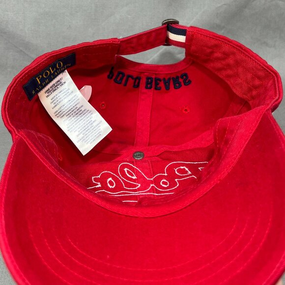 Polo Ralph Lauren Bear Strapback Hat Red White Pony Baseball Adjustable Dad Mens - Picture 13 of 16